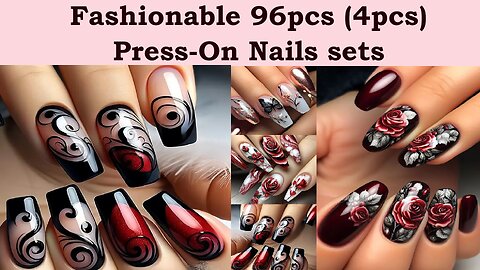 Woman reviews about this Fashionable 96pcs (4pcs) Press-On Nails sets