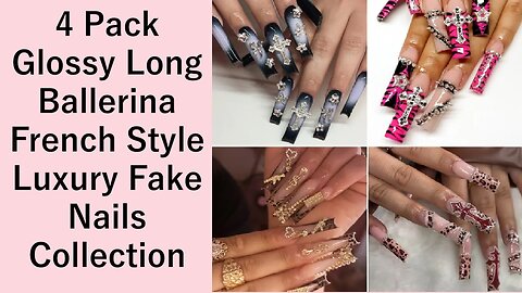 Woman reviews about this 4 pack Glossy Long Ballerina French Style Luxury Fake Nails collection
