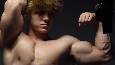 17 years old teen bodybuilder flexing muscles