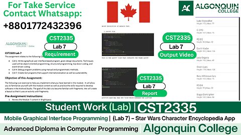 Student Work (𝐋𝐚𝐛 𝟕 ) | 𝐂𝐒𝐓𝟐𝟑𝟑𝟓 𝐋𝐚𝐛 𝟕 PI Integration & ListView with Fragments | Algonquin College
