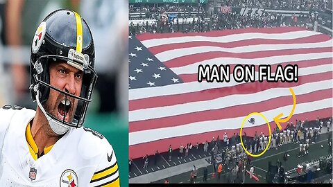 NFL fans in SHOCK as man gets TRAPPED on top of MASSIVE American Flag before Steelers vs Jets game!