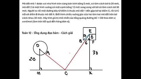 Mô đất nhỏ 1 được coi như hình tròn cùng bán kính bằng 5 mét, có tâm cách bờ là 20 mét