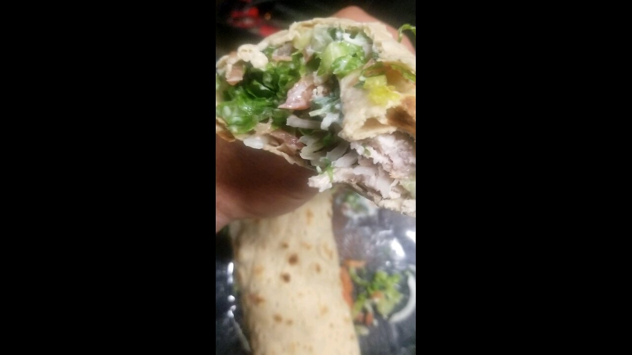 Its pork in a shawarma wrap..🤭...and it was delicious. you can hear it