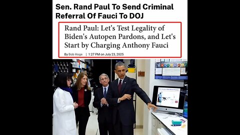 FAUCI will be joining OBAMA for criminal prosecution as Rand Paul sends criminal referral to DOJ.