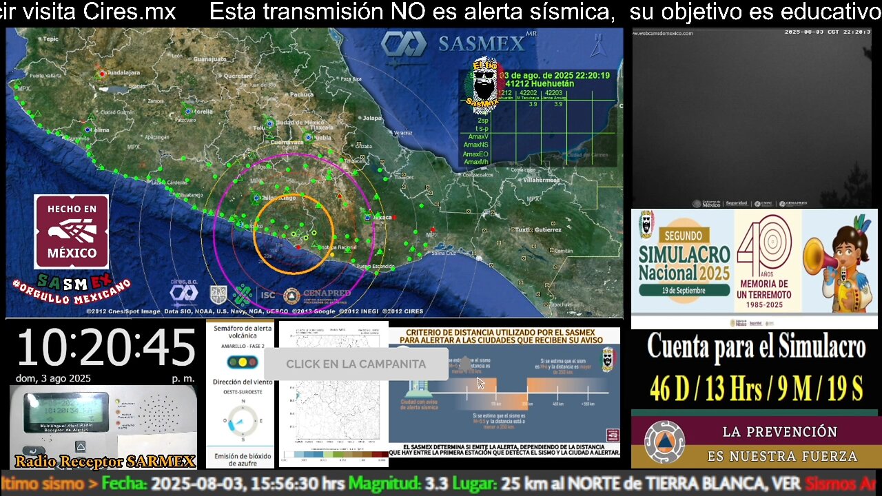 #Sismo detectado el 03-ago-25 a las 22:20:19 hrs. NO AMERITÓ ALERTA SÍSMICA