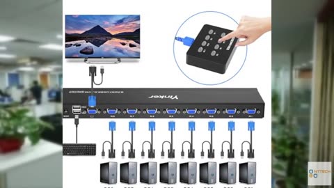 Yinker VGA KVM 8 Port Rackmount Switch + 8 KVM Cables + 4 USB Hubs + Wired Deskt