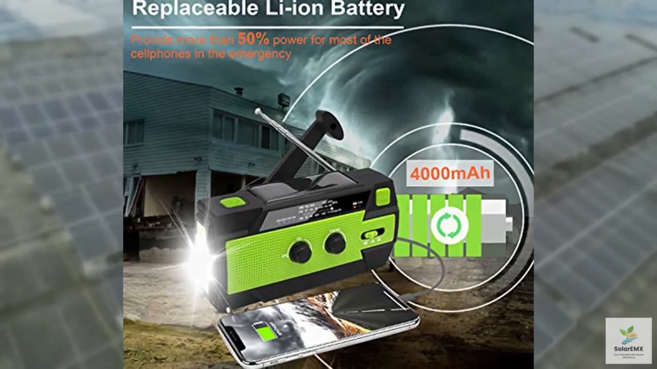 Emergency Crank Weather Radio, 4000mAh Solar Hand Crank Portable AM/FM/NOAA, wit