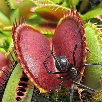 Venus fly traps catching a black widow spider