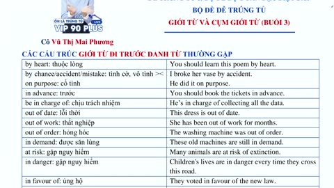 Bộ đề dễ trúng tủ Giới từ và Cụm giới từ Buổi 3