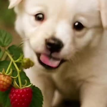 Puppy Eats Raspberry& BECOMES One