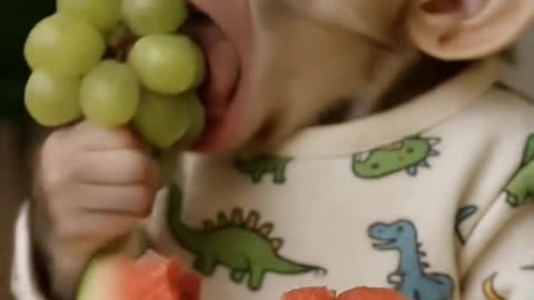 Cute Little Monkey Eating Fruits