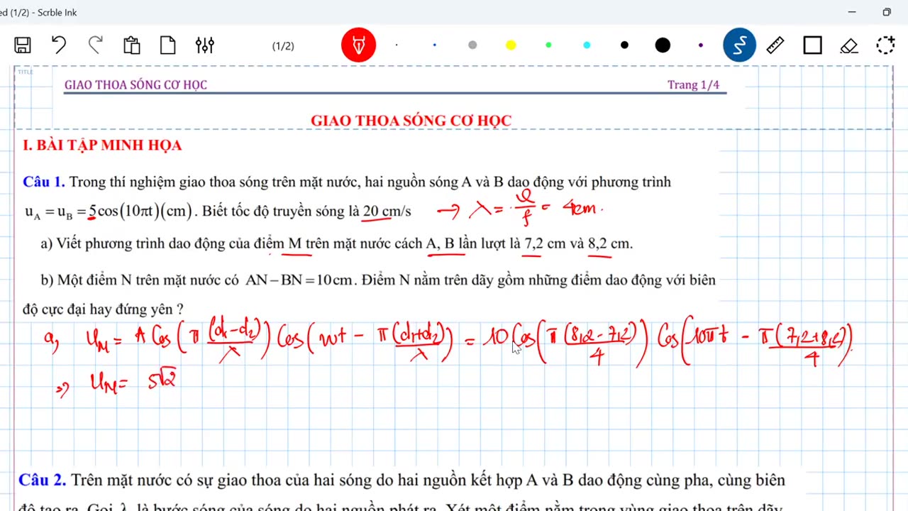 BUỔI 7- GIAO THOA SÓNG CƠ HỌC (BÀI TẬP)