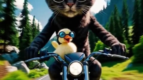 "Cat on a Motorbike with a Duck?! 😂 | Viral Animal Duo"
