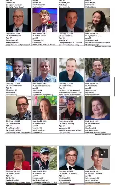 List from 2023 of 132 Different Canadian Doctors - all deceased since Covid Vaccination roll out