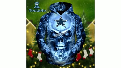Skull Dallas Cowboys Black Blue 3D Puff Print Hoodie