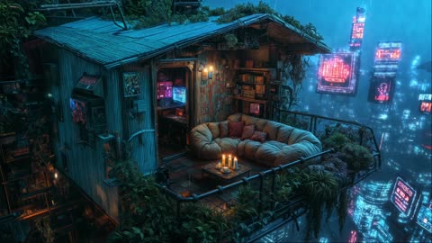 Ambient Lofi 🌃 Neon Skyscraper View | Gentle Chill Sounds to Relax & Unwind