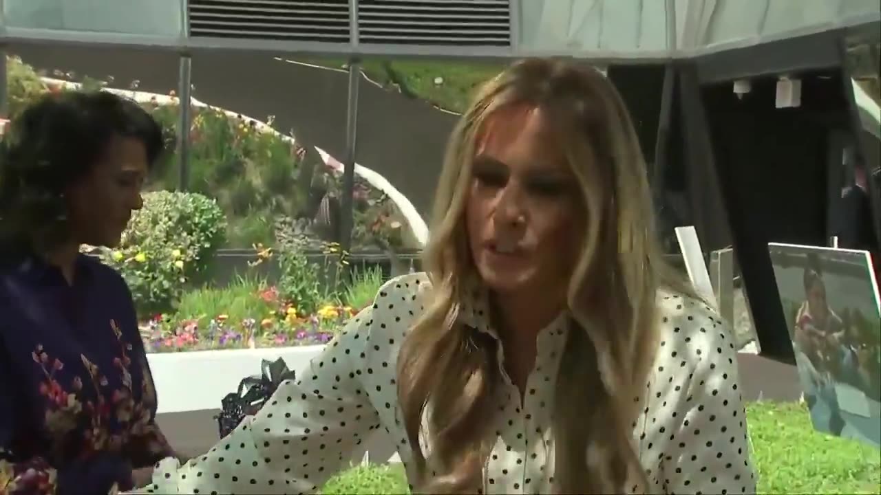 First Lady Melania Trump puts up 4th of July decorations with the children at Children's National Hospital.