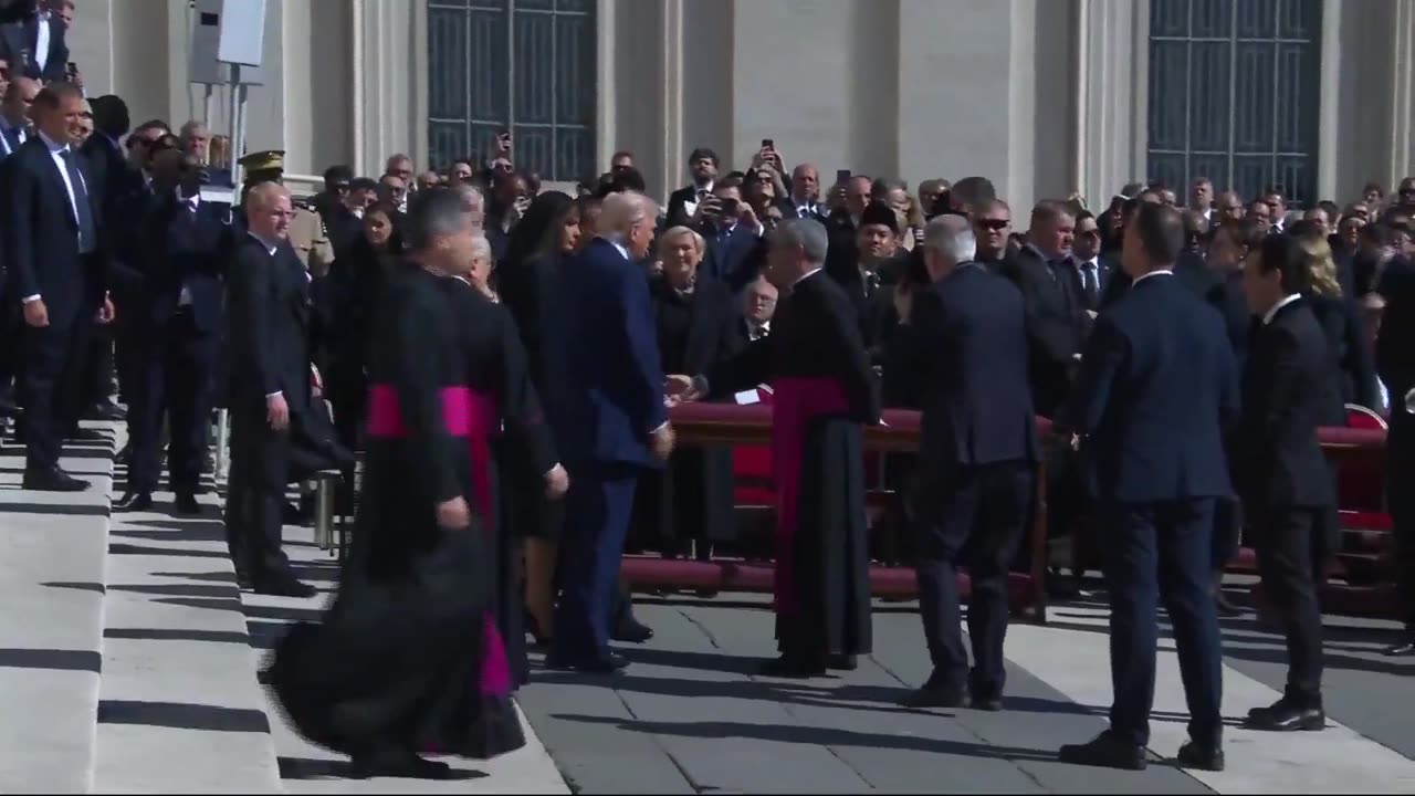 President Donald Trump and First Lady Melania Trump have arrived for the funeral of Pope Francis in St. Peter's Square.