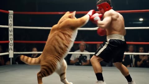 a giant cat vs human | boxing match