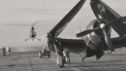 SB2C-5 Helldivers and F6F-5 Hellcats from French carrier Arromanches during the 1st Indochina War