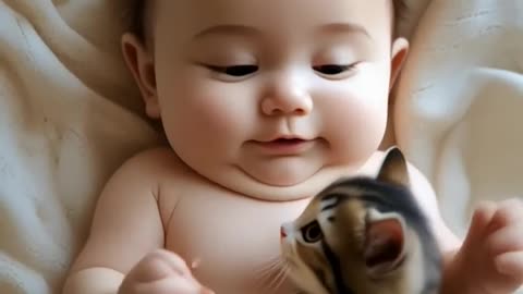 Baby and Kitten's Adorable Reaction to Fart and Giggle Explosion!