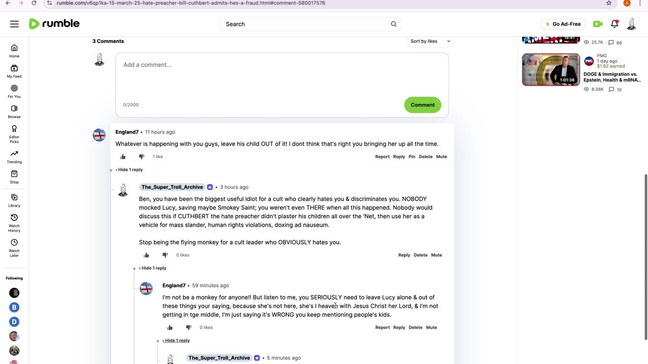 UK Ben, Cult's Useful Idiot, Attempts to Manipulate the Super Troll Archive 16 March 25