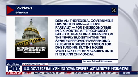 📢 US government partially shuts down despite last minute funding deal