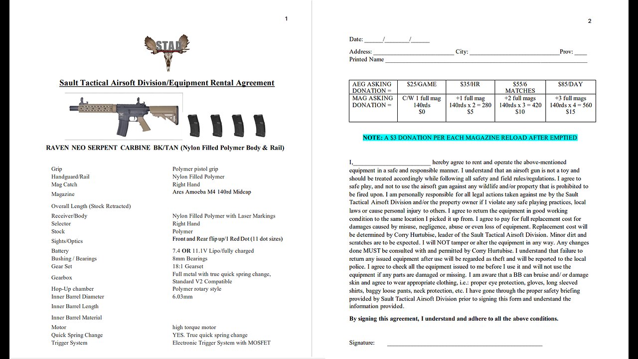 S.T.A.D - How to use the Equipment Rental Agreement