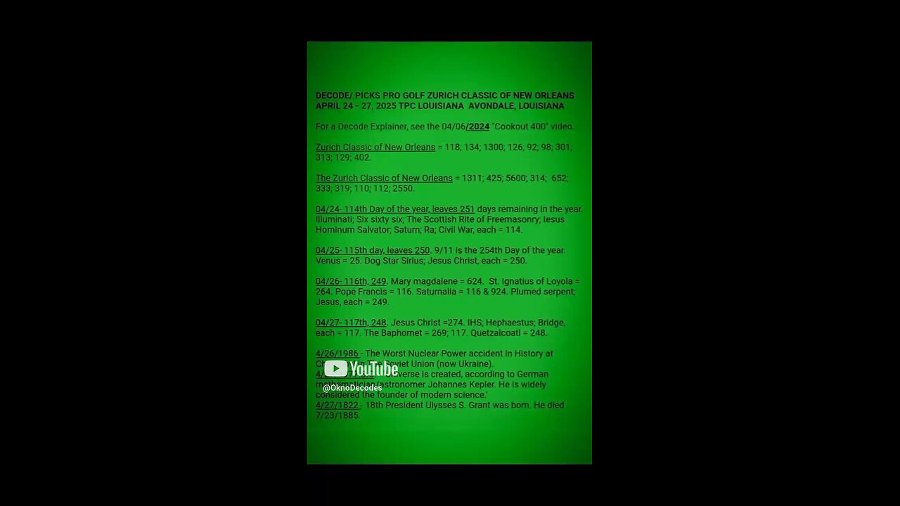 DECODE / PICKS PRO GOLF ZURICH CLASSIC. See Description.