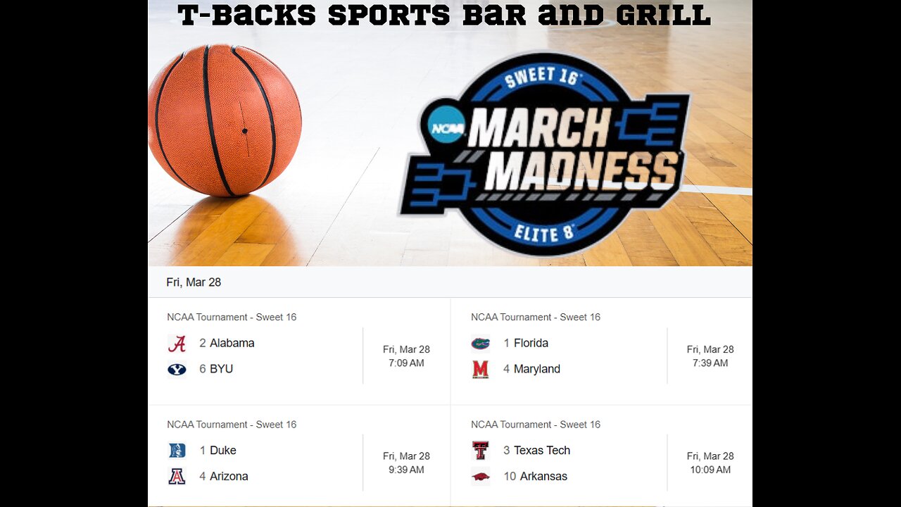 T-Backs Sports Bar and Grill Sports Schedule and Chicken Fajitas special for Friday Mar 28, 2025