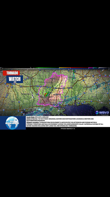 🌪️ Tornado Watch #33: EF2+ Threat in AR, LA, MS! 3/14/25 #shorts #weather