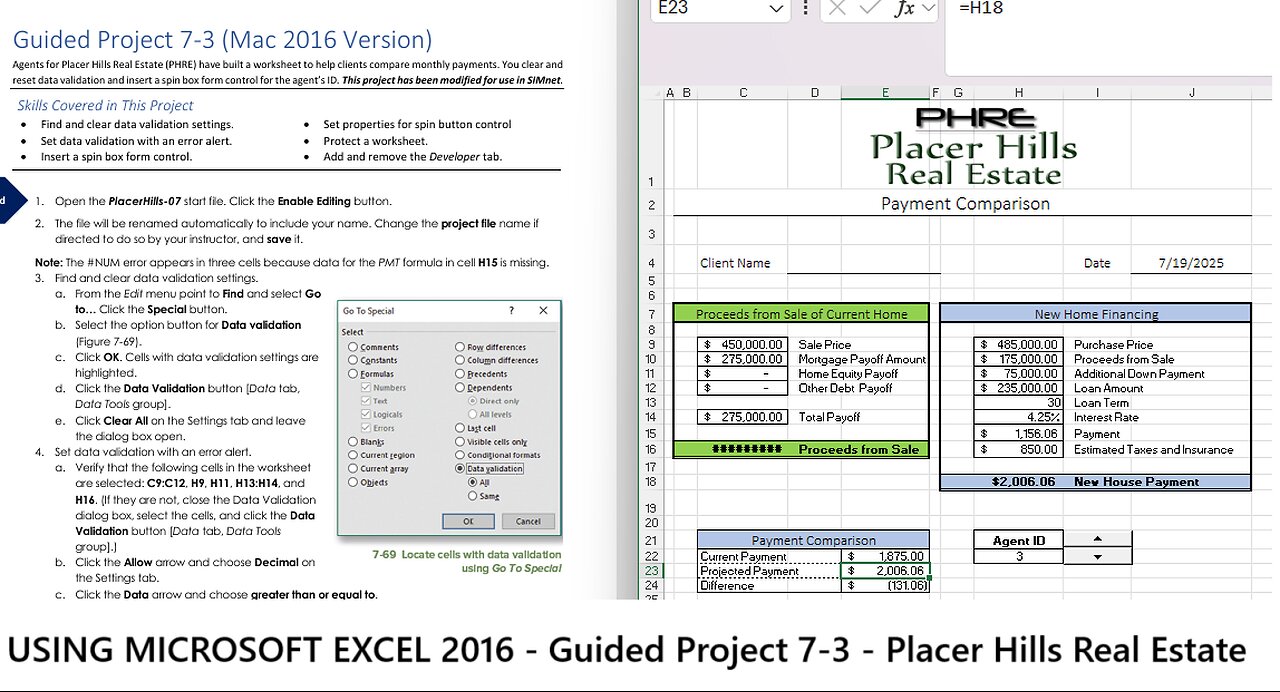 USING MICROSOFT EXCEL 2016 - Guided Project 7-3 - Placer Hills Real Estate (Update 2025)