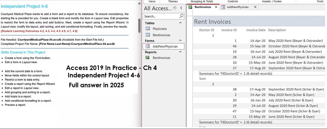 Access 2019 In Practice - Ch 4 Independent Project 4-6 - Courtyard Medical Plaza (Full answer 2025)