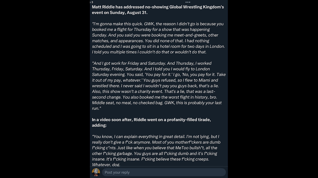 Matt Riddle’s Excuse Tour is PATHETIC! #shorts