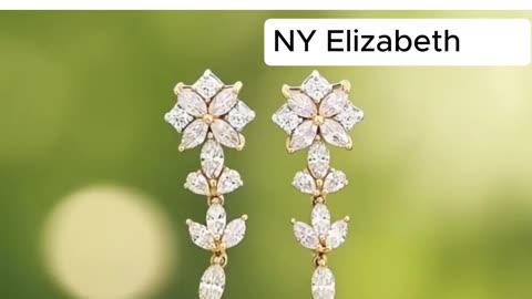 Cluster Light Pink & Yellow Diamond Dangle Drop Earrings