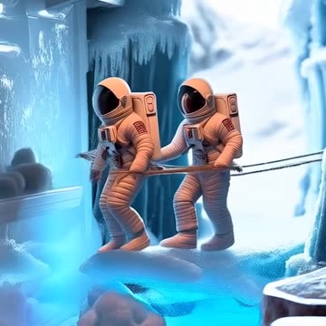 Astronauts are walking across a bridge in an ice cave Ai Video Generator @NanoVisionsAI