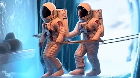 Astronauts are walking across a bridge in an ice cave Ai Video Generator @NanoVisionsAI