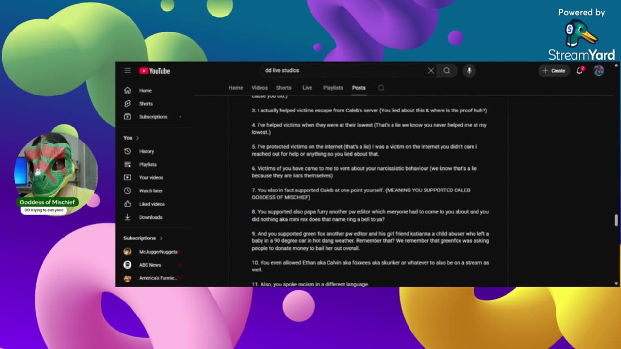 Addressing the Lies DD has created about me