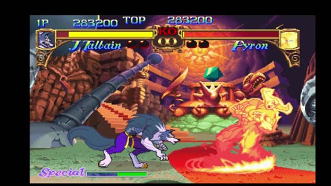 The final battle against Pyron (Darkstalkers : The Night Warriors)