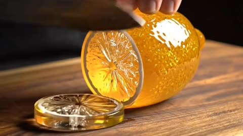 A girl cutting orange glass fruits looks so magical 🍊✨