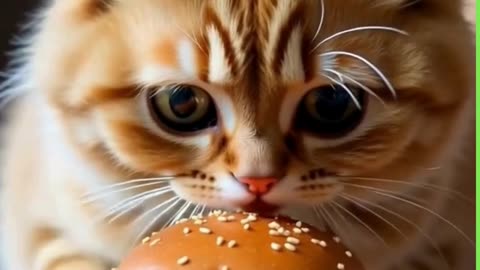Cute Kitten Eat Burger