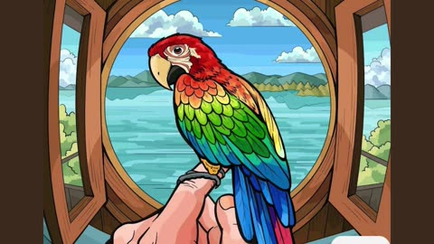Colorful Parrot Perched on Hand by a Scenic Window View