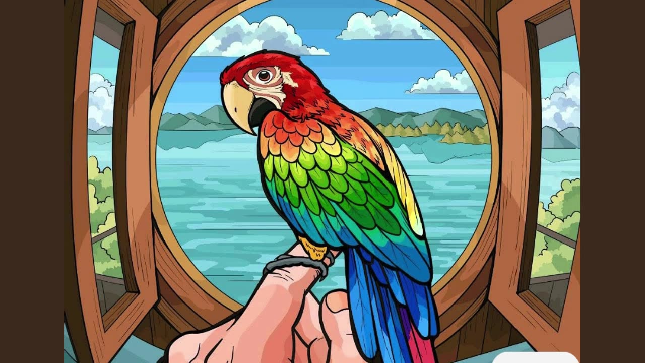 Colorful Parrot Perched on Hand by a Scenic Window View