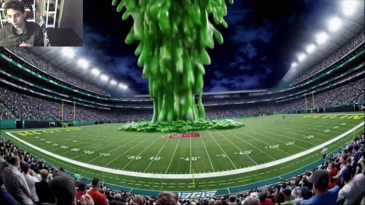 Outtake #1,136 Of Large Green Slime Spill In A Professional Football Stadium Fake Funny Parody Video
