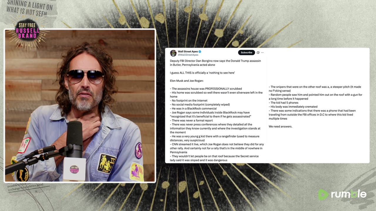 Wall St Apes, Russell Brand on Kash's J13 Lone Shooter Theory