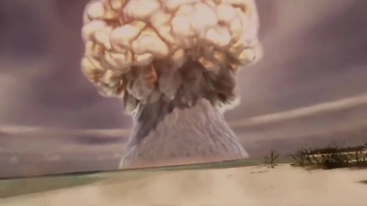 Explosion of a nuclear bomb in virtual reality glasses.