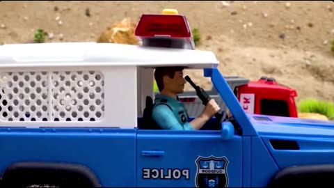 Toy Vehicle Rescue: Excavator Saves Stuck Dump Truck!