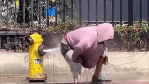 Nigger taking a bath in public