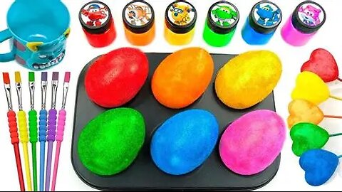 Satisfying Video Rainbow Mixing All Candy in Rainbow EGGS From Color Glitter Stars & Cutting ASMR