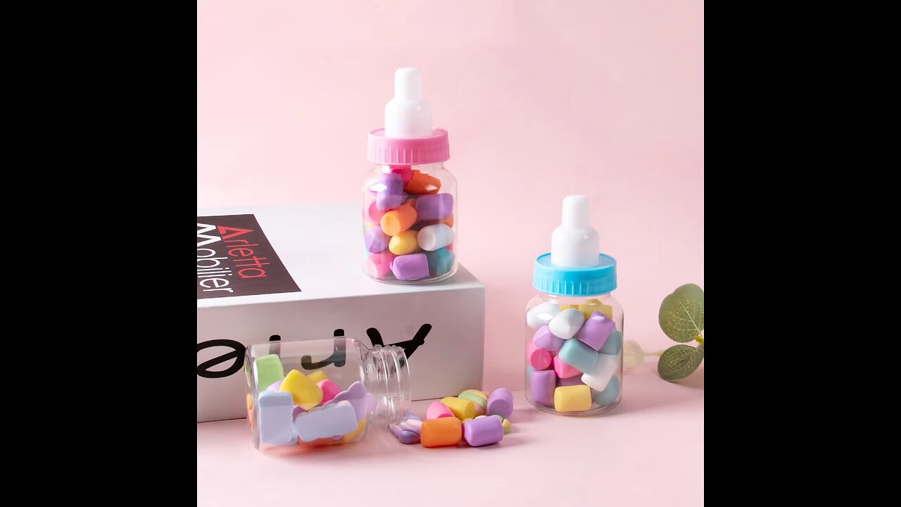 Baby Shower Blue Pink Mini Milk Bottle Candy Box